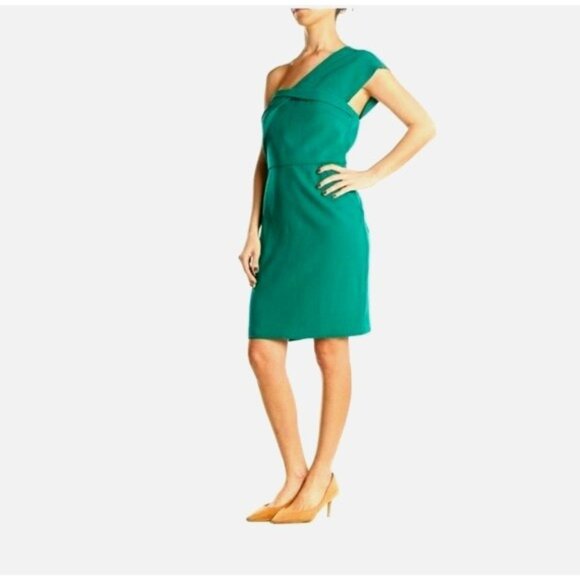 Ann Taylor One Shoulder Dress Green 6  Sheath Party Holidays - Picture 2 of 13